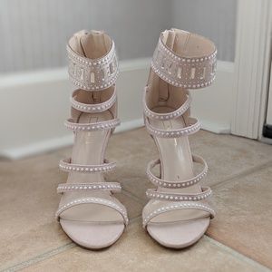 Nude heels with white beading